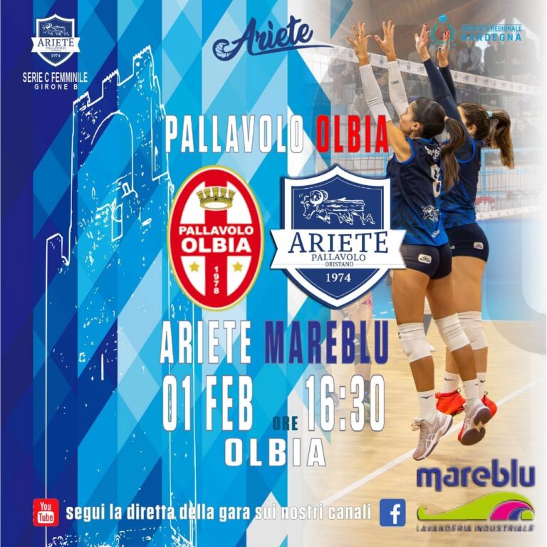 Pallavolo  Olbia – Ariete Mareblu  Sabato 01 febbraio 2025 ore 16.30